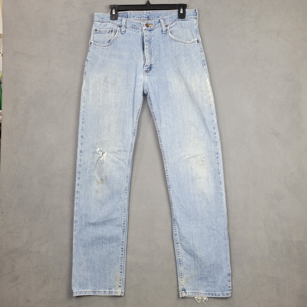Wrangler Authentic Jeans Mens 32x32 Blue Denim Mid Rise Medium‎ Wash Distressed